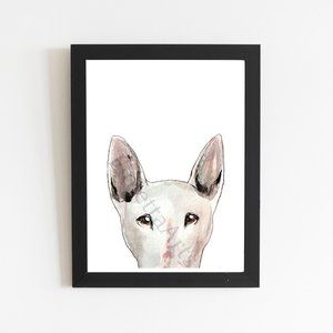 Bull Terrier Art Print, English Terrier Dog Wall Decor Art Drawing, Watercolor